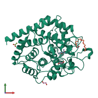 Monomeric assembly 2 of PDB entry 8pak coloured by chemically distinct molecules, front view.