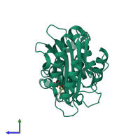 PDB entry 8pcl coloured by chain, side view.