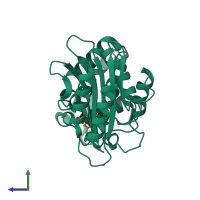 PDB entry 8pcv coloured by chain, side view.