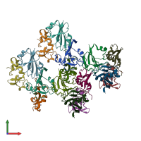 PDB entry 8pfc coloured by chain, front view.