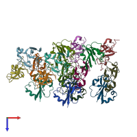 PDB entry 8pfc coloured by chain, top view.