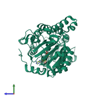 PDB entry 8pfp coloured by chain, side view.