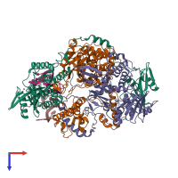 PDB entry 8pt2 coloured by chain, top view.