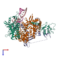 PDB entry 8pth coloured by chain, top view.