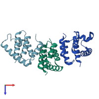 PDB entry 8pu7 coloured by chain, top view.