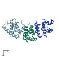 PDB entry 8pud coloured by chain, top view.