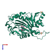 Monomeric assembly 1 of PDB entry 8py7 coloured by chemically distinct molecules, top view.