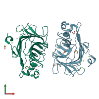 PDB entry 8q29 coloured by chain, front view.