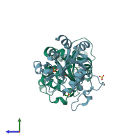 PDB entry 8q2v coloured by chain, side view.