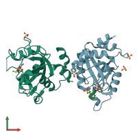 PDB entry 8q35 coloured by chain, front view.