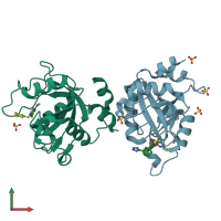 PDB entry 8q39 coloured by chain, front view.