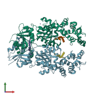 PDB entry 8q43 coloured by chain, front view.