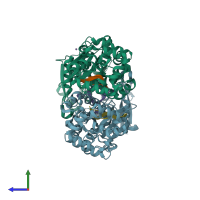 PDB entry 8q43 coloured by chain, side view.