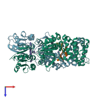 PDB entry 8q43 coloured by chain, top view.