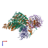 PDB entry 8qca coloured by chain, top view.