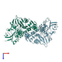 PDB entry 8qck coloured by chain, top view.