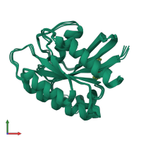 PDB entry 8qdn coloured by chain, ensemble of 4 models, front view.