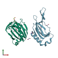 PDB entry 8qfq coloured by chain, front view.