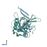 PDB entry 8qfq coloured by chain, side view.