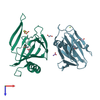 PDB entry 8qfq coloured by chain, top view.