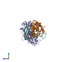 PDB entry 8qh1 coloured by chain, side view.