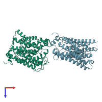 PDB entry 8qj4 coloured by chain, top view.