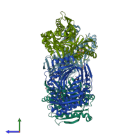 PDB entry 8qn5 coloured by chain, side view.