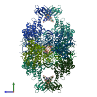 PDB entry 8qqr coloured by chain, side view.