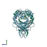 PDB entry 8quu coloured by chain, side view.