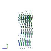 PDB entry 8qxb coloured by chain, side view.