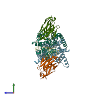 PDB entry 8qz3 coloured by chain, side view.