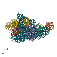 PDB entry 8r57 coloured by chain, top view.