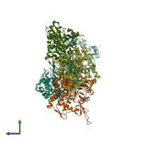 PDB entry 8rbf coloured by chain, side view.