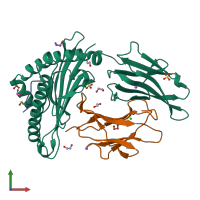 PDB entry 8rbu coloured by chain, front view.