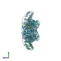 PDB entry 8rco coloured by chain, side view.