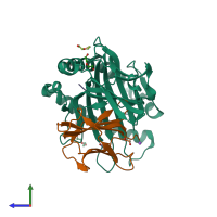 PDB entry 8ref coloured by chain, side view.