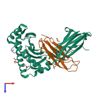 PDB entry 8ref coloured by chain, top view.