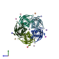 PDB entry 8rhg coloured by chain, side view.