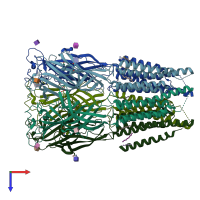 PDB entry 8rhg coloured by chain, top view.