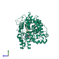 PDB entry 8ri2 coloured by chain, side view.