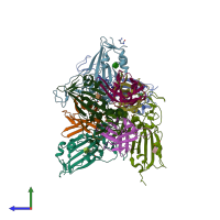 PDB entry 8rj7 coloured by chain, side view.