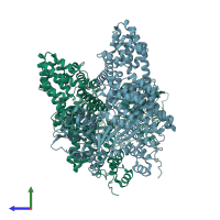 PDB entry 8rot coloured by chain, side view.