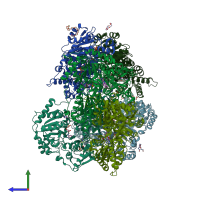 PDB entry 8rpj coloured by chain, side view.