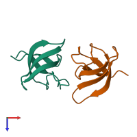 Hetero dimeric assembly 1 of PDB entry 8rpp coloured by chemically distinct molecules, top view.