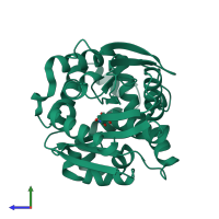 Monomeric assembly 1 of PDB entry 8sdd coloured by chemically distinct molecules, side view.