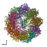 PDB entry 8shg coloured by chain, side view.