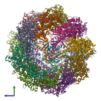 PDB entry 8sht coloured by chain, side view.