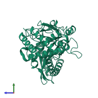 PDB entry 8shu coloured by chain, side view.