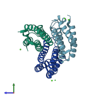 PDB entry 8sji coloured by chain, side view.