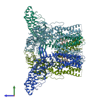 PDB entry 8sly coloured by chain, side view.